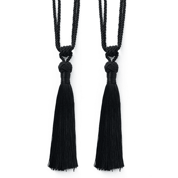 2 Pack Curtain Tiebacks Handmade Decorative Curtain Holdbacks Rope with Tassel- Black