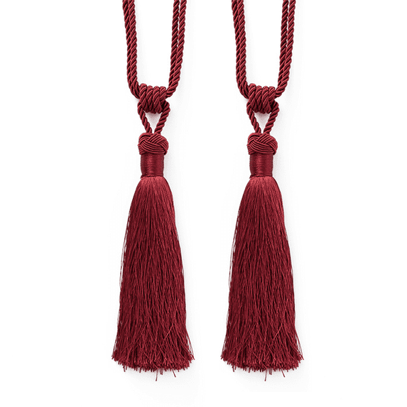 2 Pack Curtain Tiebacks Handmade Decorative Curtain Holdbacks Rope with Tassel- Red