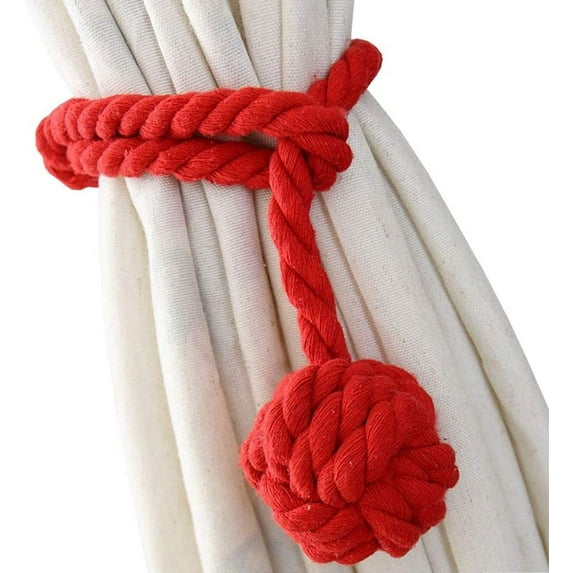 2 Pack Curtain Tiebacks - Heavy Duty Curtain Rope Tieback, Handmade Rural Decorative Curtain Holdbacks (Red)