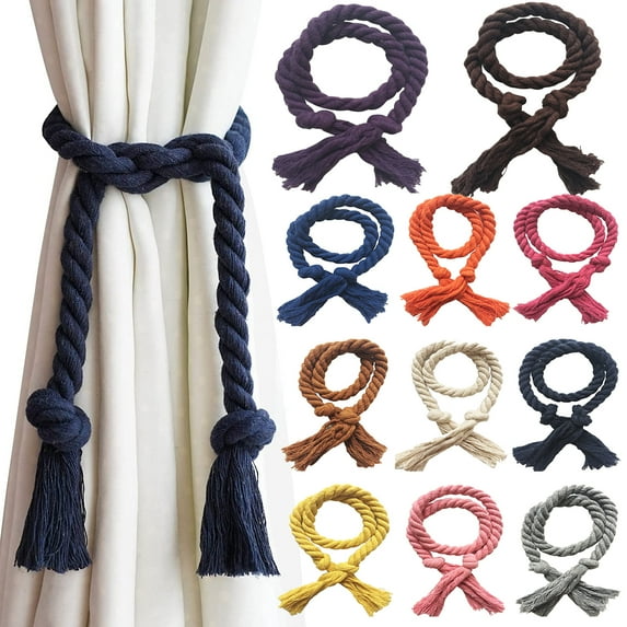 2 Pack Curtain Tiebacks Rope, Outdoor Curtain Tiebacks, Cotton Flax Curtain Ties, Village Rustic Curtain Holdbacks, Farmhouse Nautical Curtain Tie Backs Holders for Drapes