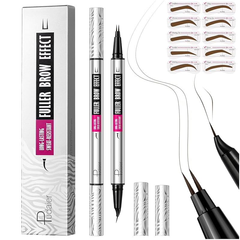 2 Pack Curved Eyebrow Pen and Eyeliner, 2 in 1 Dual Ended Microblading ...