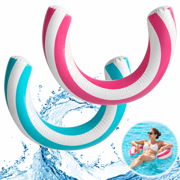 2 Pack Pool Noodles, Curved Inflatable Pool Noodle, Striped Inflatable Pool Floats, Pool Floats Adult for Swimming Pool, Lake, Beach, 29.5 in, Blue and Pink