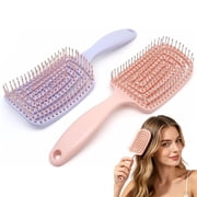 2 Pack Curved Vented Detangling Brush, Paddle Hair Brush for Wet Dry Curly Thick Straight Hair, Pink Purple