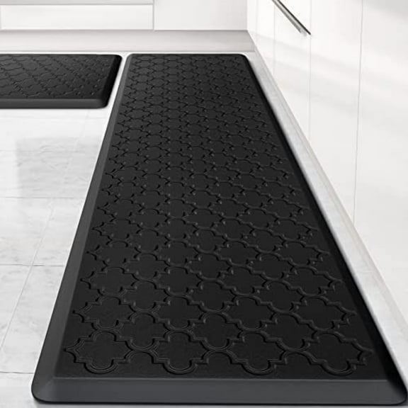2-Pack Cushioned Anti-Fatigue Kitchen Mats - Waterproof Non-Slip Ergonomic Foam for Floor, Office & Sink (Black, 17.3"x28" + 17.3"x60")