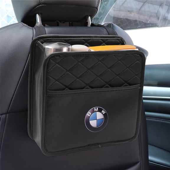 2 Pack Customized Backseat Organizer Compatible with BMW - Multipurpose Hanging Storage for Cars, SUVs, Minivans & Trucks - Black PU Leather, Large Capacity