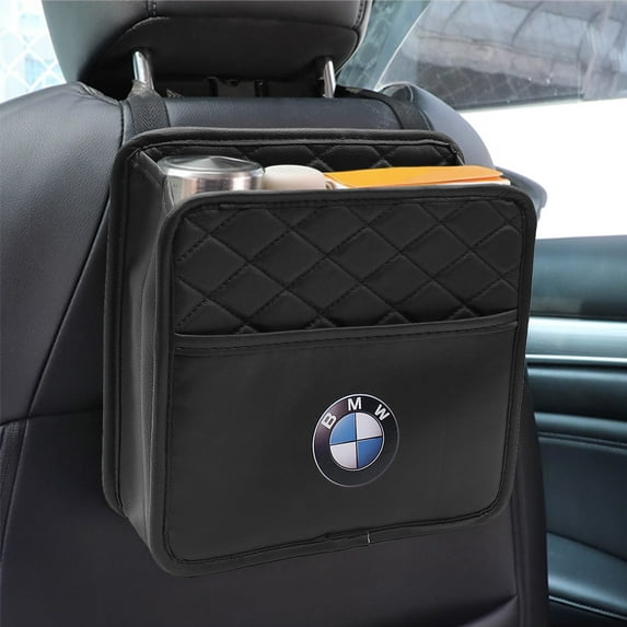 2 Pack Customized Backseat Organizer Compatible with BMW - Multipurpose Hanging Storage for Cars, SUVs, Minivans & Trucks - Black PU Leather, Large Capacity