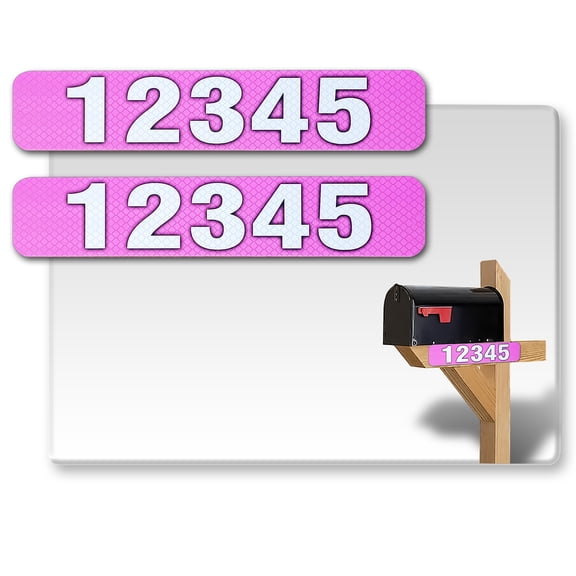 2 Pack Customized Horizontal 911 Mailbox Address Numbers Stickers Outdoor, Home/House/Apartment Super Reflective Easy peel and Stick Numbers/Letters Vinyl Decal ( 4x15 inches, Pink)