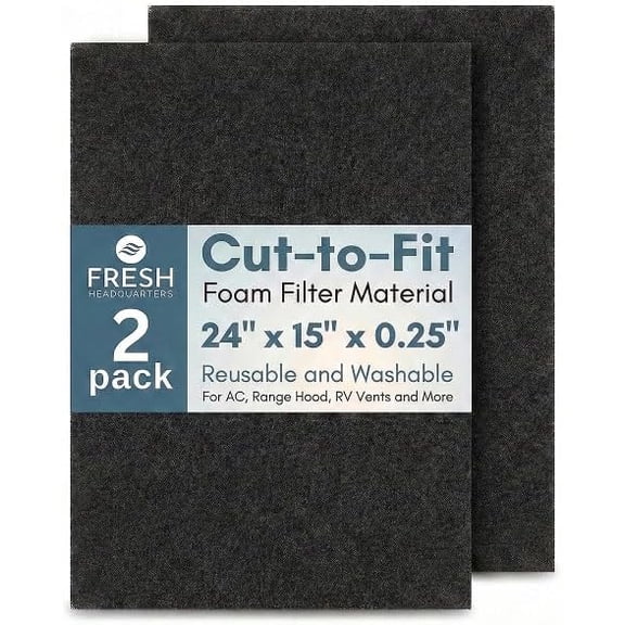 2-Pack Cut to Fit Air Filters 24"x15"x0.25" Washable & Reusable Foam Filter Material Roll | Cut to Size Replacement for Window Air Conditioner Filter, AC Vent Filters, Furnace, RV, Ran Hood & More