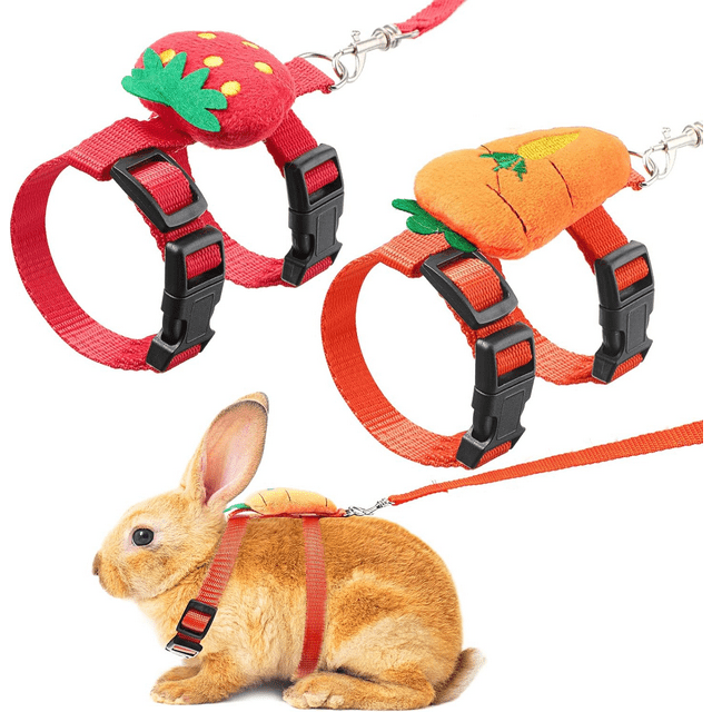 2 Pack Cute Adjustable Rabbit Harness and Leash, Carrot Strawberry
