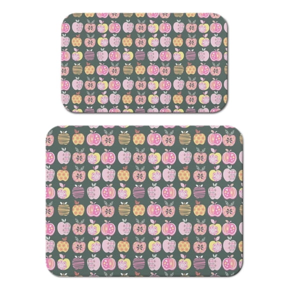 2 Pack Cute Apple Print Coffee Maker Mat Set Absorbent 4-Layer Non-Slip Kitchen Mat for Coffee Station, Espresso Machine, Countertop Protector with Cartoon Apple Design (18x24in)
