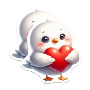 (2 Pack) Cute Bird Magnets - Heart Holding Love Bird - White Bird ation - Sweet Bird Fridge Magnets - Adorable Bird Magnets - 5" On Longest Side - for Cars, Fridges, Toolboxes - Made in USA - MAG3667
