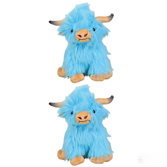 2-Pack Cute Blue Highland Cow Plush Stuffed Animal Toy Fluffy Soft Cattle Plushie Kids Toddlers Companion Pillow 11 Inch Birthday Gift Room Decor