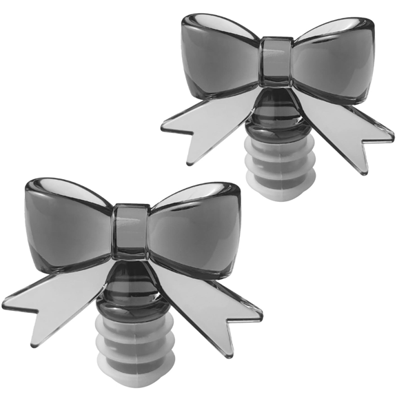 2 Pack Cute Bowknot Wine Bottle Stoppers - Food-Safe Silicone & Acrylic Resin, Leakproof Seal for Wine/Soda/Oil, Gift,2 * Cute Bowknot Wine Bottle Stoppers,Black