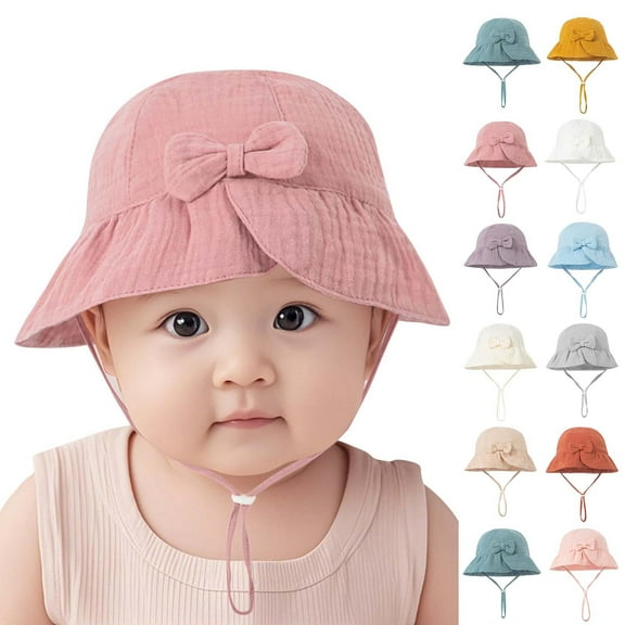 2 Pack Cute Bucket-Hats for Toddlers Boys Girls Bowknot Slit Solid Color Breathable Sun Protection Fisherman Hat with Adjustable Strap