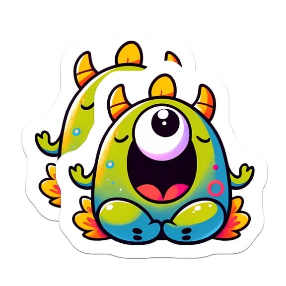 (2 Pack) Cute Cartoon Monster Magnets - Happy Alien Creature - One Eyed Critter - Whimsical Fridge Locker Decor - 5 Inches On Longest Side - Thick Durable Magnet - Made in USA - MAG21215
