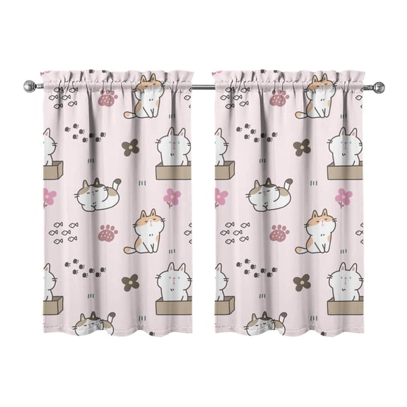 2 Pack Cute Cat Pattern Kitchen Curtains - Paw Print Tier Curtains for Pet Lovers, 27.5x39 Inch Semi-Sheer Farmhouse Window Panels with Rod Pocket