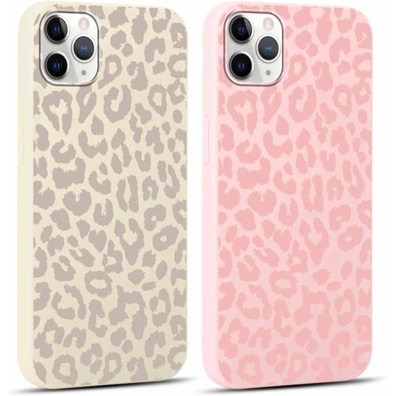2 Pack Cute Cheetah Print for iPhone 11 Pro Max 6.5" Phone Case, Luxury Leopard Pattern Design Cases Soft Silicone Slim TPU Shockproof Bumper Protective Cover for Women Girls-Grey & Pink
