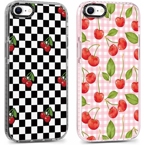 2 Pack Cute Coquette Cherry Phone Case for iPhone 7/8 / SE 2020/2022 4.7", Clear Aesthetic Checkered Checkerboard Pattern Print Design Women Girls Case Soft Slim Shockproof TPU Funda Cover