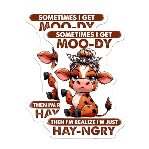 (2 Pack) Cute Cow Magnets - Funny Moo-d Quotes - Moo-dy Hay-ngry Magnets - Adorable Animal Quotes - Cute Cow - 5" On Longest Side - for Cars, Fridges, Toolboxes - Made in USA - MAG3791