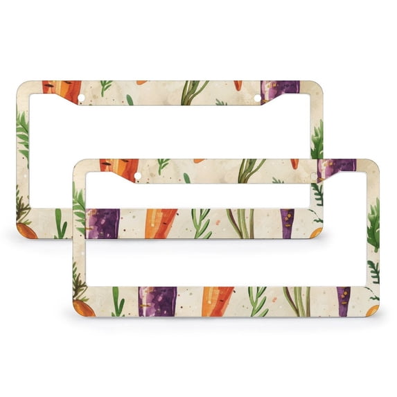 2 Pack Cute Design Colored Carrots License Plate Cover Carrots Fresh Healthy Car Accessories Quality Aluminum Metal 2 Hole for Us Standard Vehicles