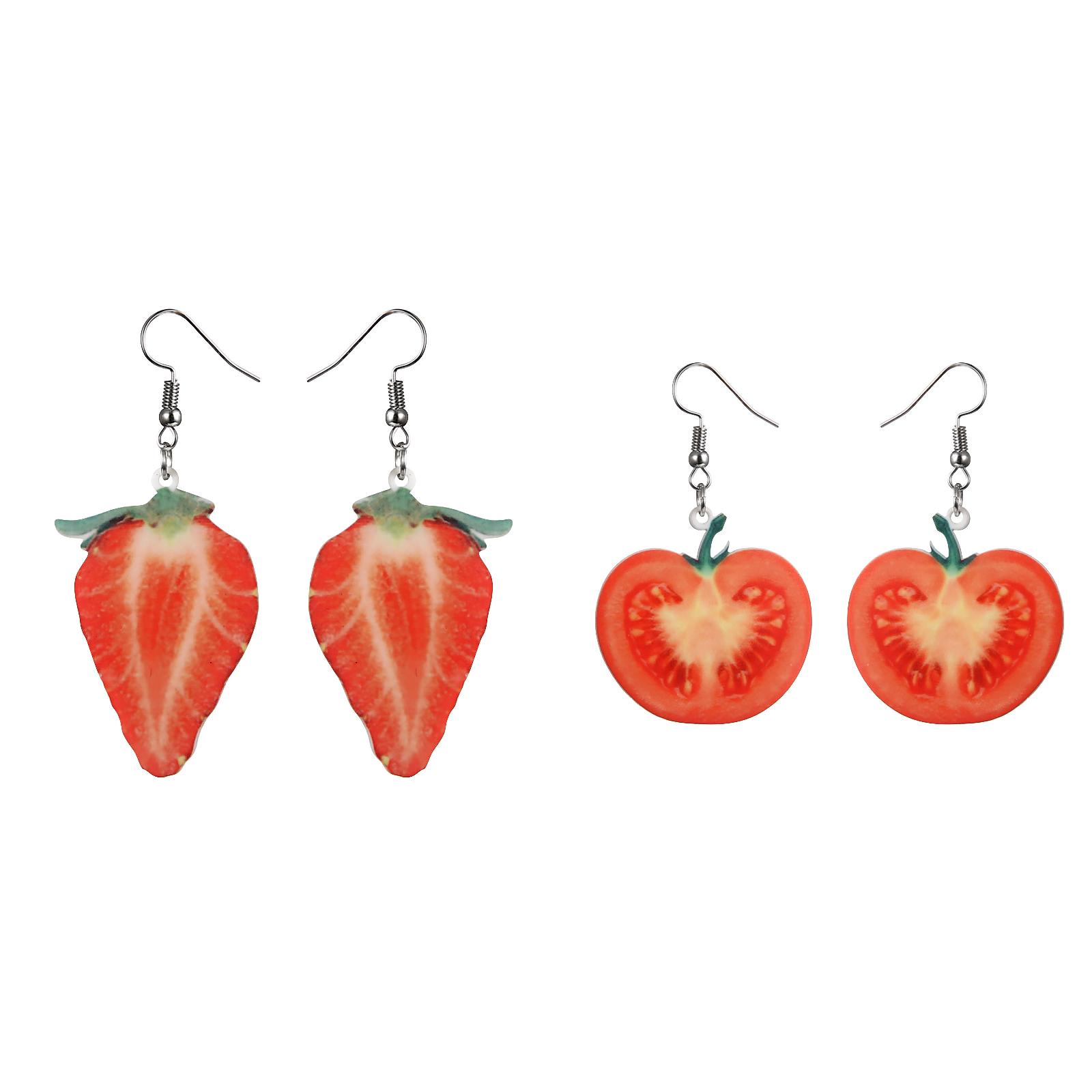 (2Pack) Cute Feminine Fruit Earrings Multi Piece Set Funny Earring