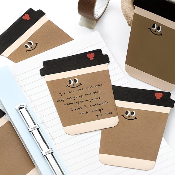 2-Pack Cute Food-Shaped Sticky Notes Black Coffee Cartoon Designs for Memos, Reminders & Study Notes