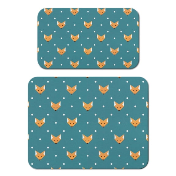2 Pack Cute Fox Design Coffee Maker Mat - Cartoon Fluffy Print Absorbent Pad for Countertops, Non-Slip Dish Drying Mat