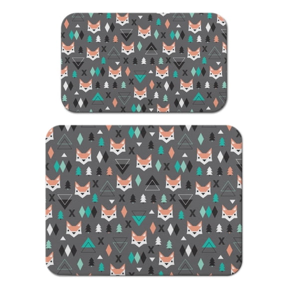 2 Pack Cute Fox Design Coffee Maker Mat - Cartoon Fluffy Print Absorbent Pad for Countertops, Non-Slip Dish Drying Mat