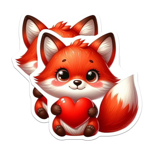 (2 Pack) Cute Fox Holding Heart Magnets - Animal Lover Magnets - Cute Fridge - 5" On Longest Side - for Cars, Fridges, Toolboxes - Made in USA - MAG3681
