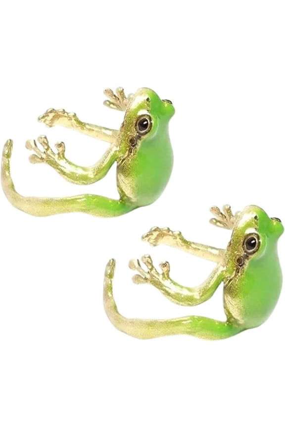 2 Pack Cute Frog Rings for Women, Tree Frog Jewelry Adjustable Silver Plated Enamel Animal Ring, Unique Gift for Her(2 green)