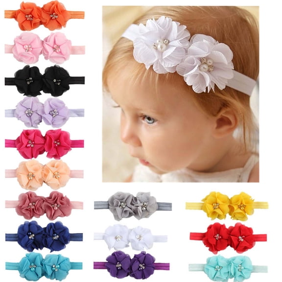 2 Pack Cute Hairbands for Girls Size 0-3 Toddlers Trendy Stretchy Solid Color Floral Hair Accessories Ribbons Headbands