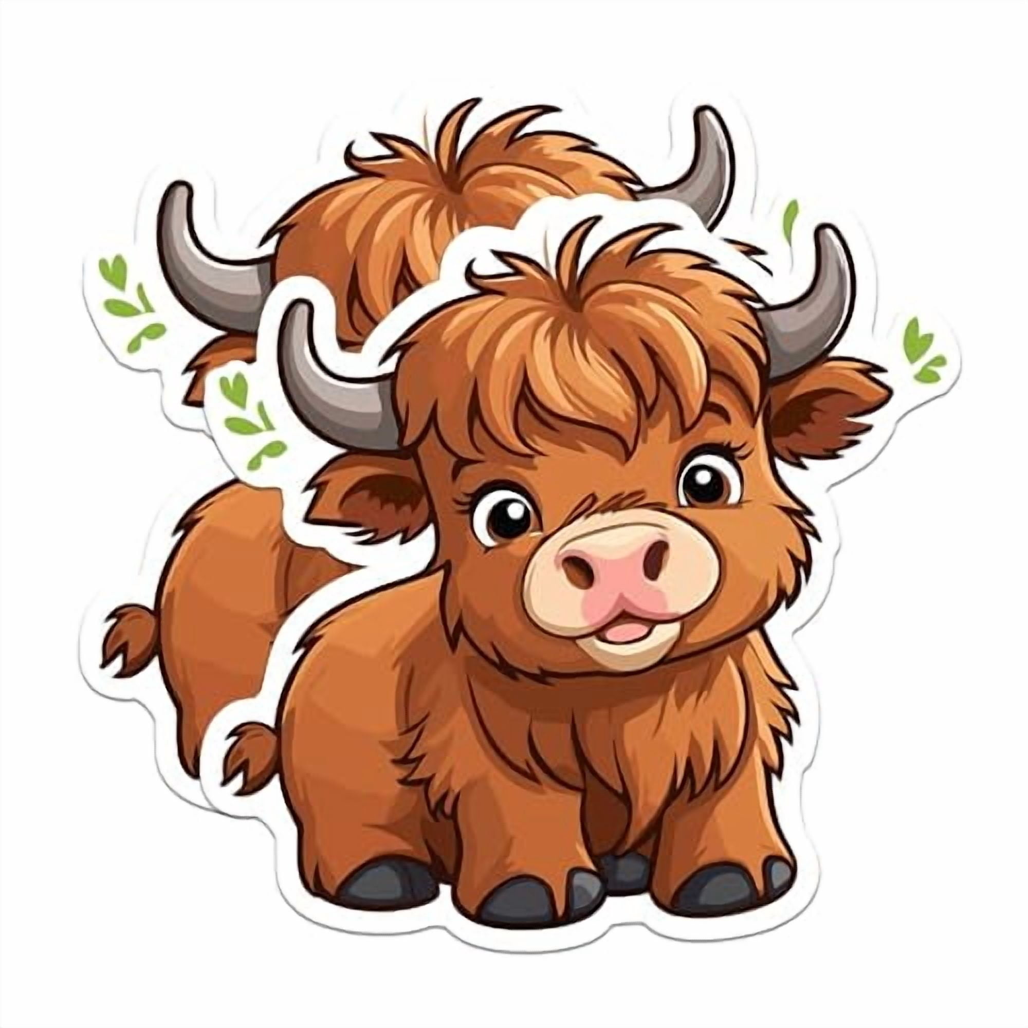 (2 Pack) Cute Highland Cow Stickers - Cartoon Highland Cow - 5 Inches ...