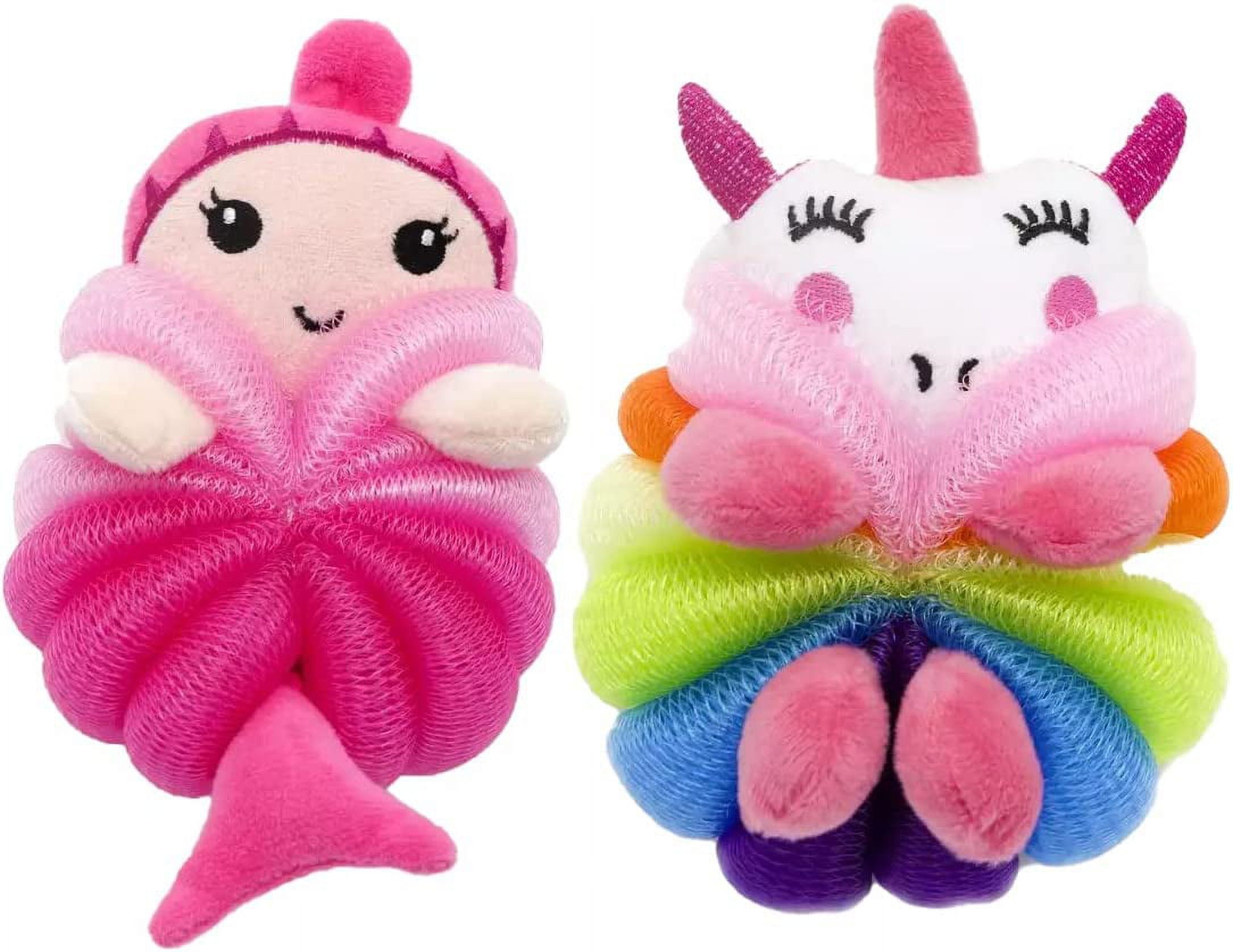 2 Pack Cute Loofah Fun Colorful Cartoon Design Mesh Pouf 7” x 4” Shower ...