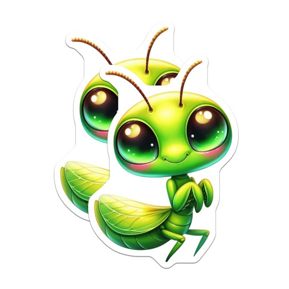 (2 Pack) Cute Praying Mantis Magnets - Kawaii Green Insect Decor - Chibi Bug Animal Refrigerator Accents - 5 Inches On Longest Side - Thick Durable Magnet - Made in USA