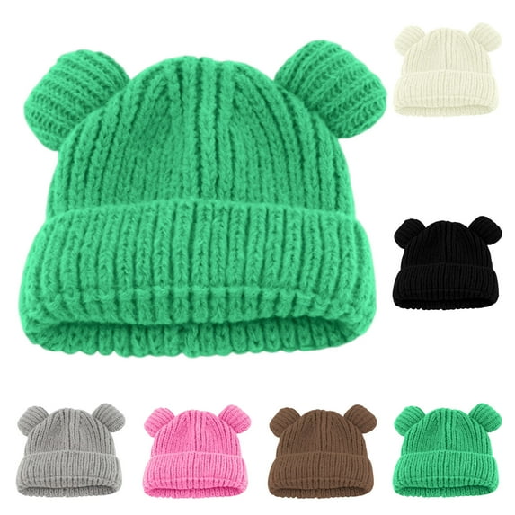 2 Pack Cute Skull Cap for Toddlers Chunky Knitted Pom-Pom Beanies Size 1-6 Boys & Girls Casual Solid Color Thermal Warm Winter Hats