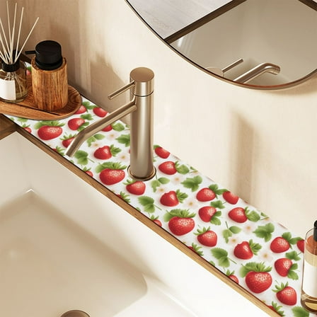 2 Pack Cute Strawberry Fruits Faucet Mat for Kitchen Sink 30'' Sink Splash Guard Mat Super Absorbent Fast Drying Drain Pad