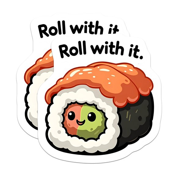 (2 Pack) Cute Sushi Magnets - Roll With It Pun - Kawaii Food Decor - Optimistic Fridge Decor - Kitchen Home Reminder - 5" - Durable Magnet - Made in USA