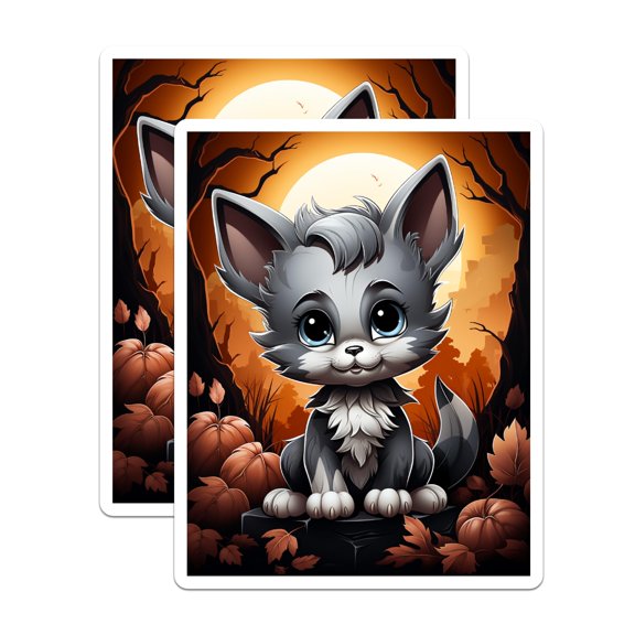 (2 Pack) Cute Werewolf Magnets - Kawaii Halloween Baby Wolf Cub - Autumn Pumpkin Patch Full Moon Decor - 5 Inches On Longest Side - Thick Durable Magnet - Made in USA