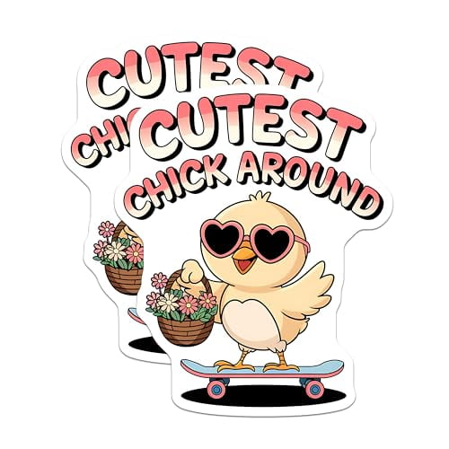 (2 Pack) Cutest Chick Around Magnets - Heart Sunglasses Chick - Skateboarding Chick with Flowers - 5" On Longest Side - for Cars, Fridges, Toolboxes - Made in USA - MAG3882