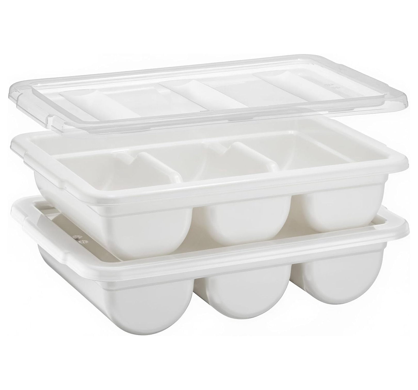 2 Pack Cutlery Bin with Lid, 3 Compartment Flatware Tray, White Plastic ...