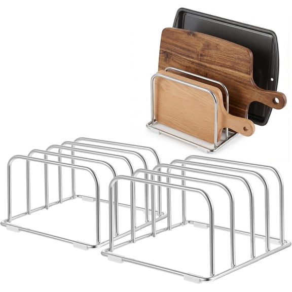 2-Pack Cutting Board Holder Stand, 304 Stainless Steel Cutting Board Organizer Rack 4-Tier Chopping Boards Storage Cookie Sheet Baking Sheet Baking Trays,Chopping Boards,Dish 0.9+1.0 Inch Width Slots