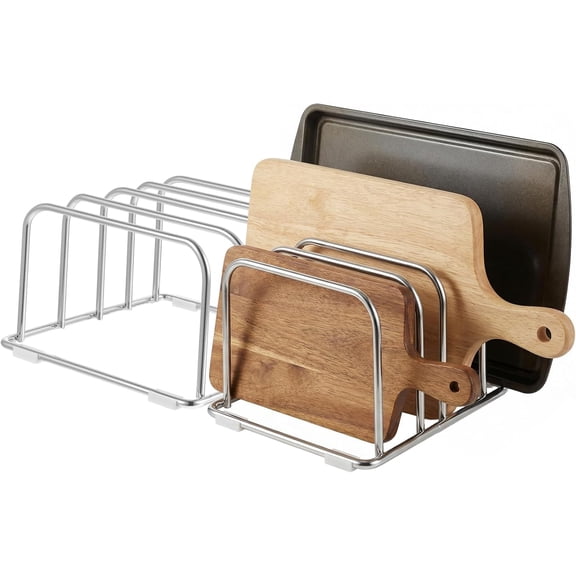 2-Pack Cutting Board Holder Stand 304 Stainless Steel Cutting Board Racks Organizer 4-Tier Chopping Boards Storage Cookie Sheet Baking Sheet Baking Trays,Chopping Boards,Dish 0.9+1.0 Inch Width Slots