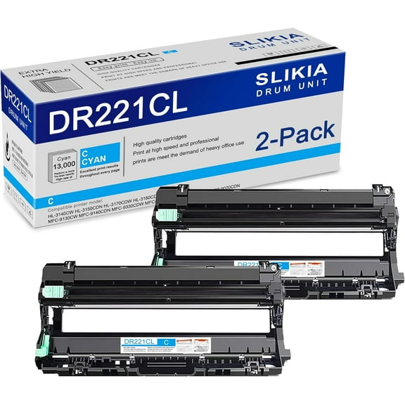 2-Pack Cyan DR221CL Drum Unit: Compatible DR221CL DR-221CL Replacement for Brother HL-3140CW 3150CDN 3170CDW 3180CDW MFC-9130CW 9140CDN 9330CDW 9340CDW DCP-9015CDW 9020CDN Printer