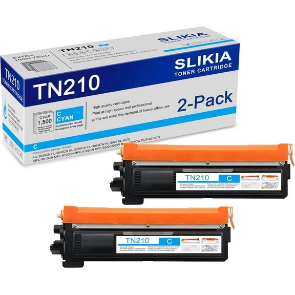 2-Pack Cyan TN210 Toner Cartridge: Compatible TN210 TN-210 Replacement for Brother HL-3040CN 3045CN 3070CW 3075CW 8070 8370 MFC-9010CN 9120CN 9125CN 9320CN/CW 9325CW DCP-9010CN Printer