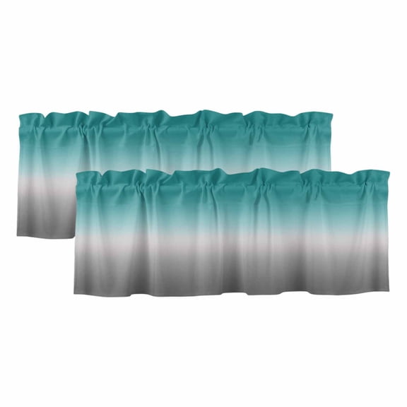 2 Pack Cyan Turquoise Valance for Window Gray Gradient Kitchen Valance Rod Pocket Short Curtain Topper Decorative Window Treatment for Living Room Bedroom 42"x12"