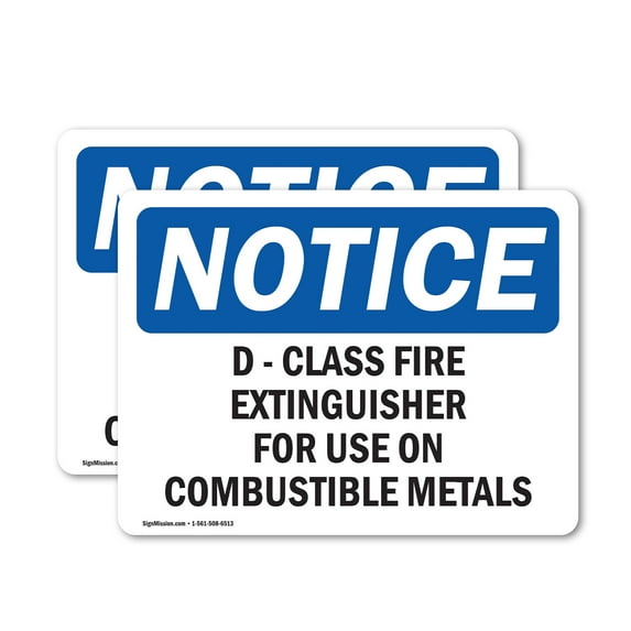 (2 Pack) D-Class Fire Extinguisher For Use On Combustible OSHA Notice Sign 5 Inch X 3.5 Inch Vinyl Label Decal Sticker Weather Resistant, UV Protected for Workplace, Business, and
