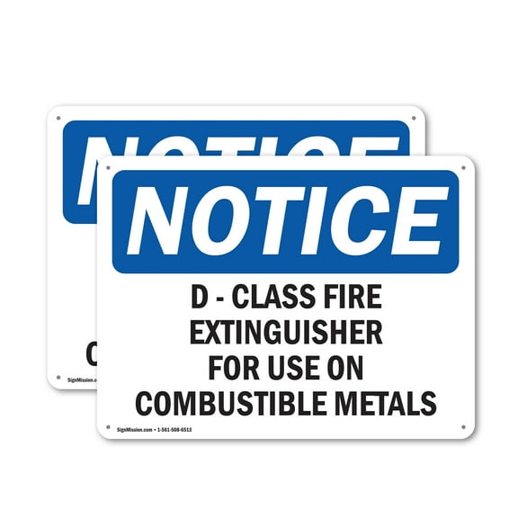 (2 Pack) D-Class Fire Extinguisher For Use On Combustible OSHA Notice Sign