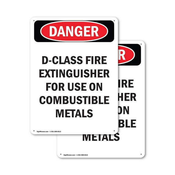 (2 Pack) D-Class Fire Extinguisher For OSHA Danger Sign 18 Inch X 24 Inch Indoor / Outdoor Rust-Free Aluminum Metal Signs for Workplace, Workshop, and Construction Site, Made in the USA