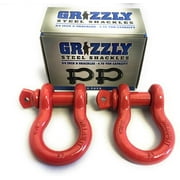 Grizzly Industrial D Ring Shackles Heavy Duty Red Forged Steel 4.75 Ton Capacity 2 Pack 3/4 Inch