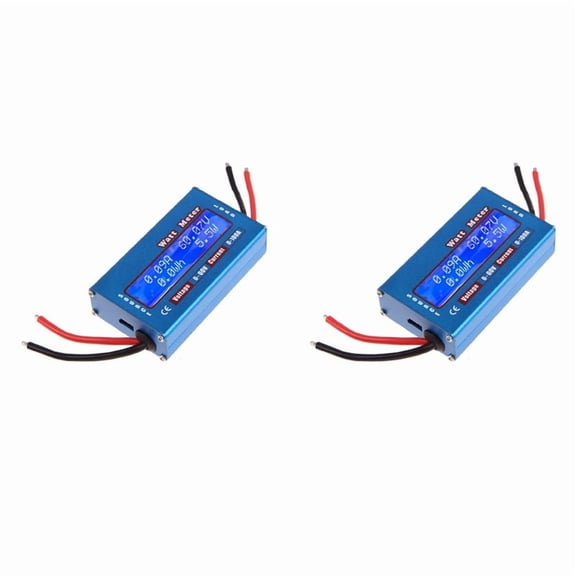 2-Pack DC 0-60V 100A Watt Meter Power Analyzer with LCD, 0.01V/0.01A Resolution, 6554W/65Ah, Metal Case, Blue